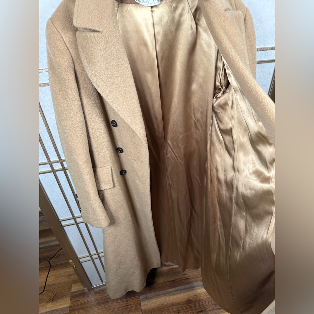 Vintage Lord & Taylor Wool Camel Double-Breasted Trench Coat Women’s Large RARE - Picture 9 of 12
